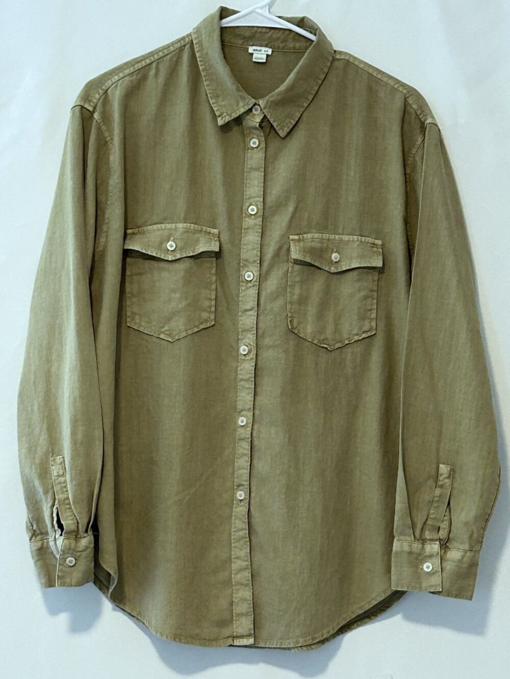 Aerie light olive green button down top, size medium